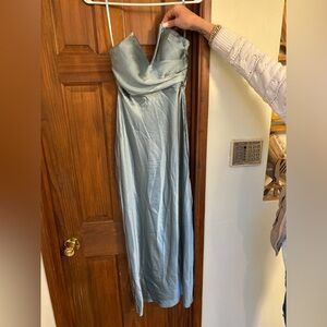 Strapless Light Blue Satin Evening Dress